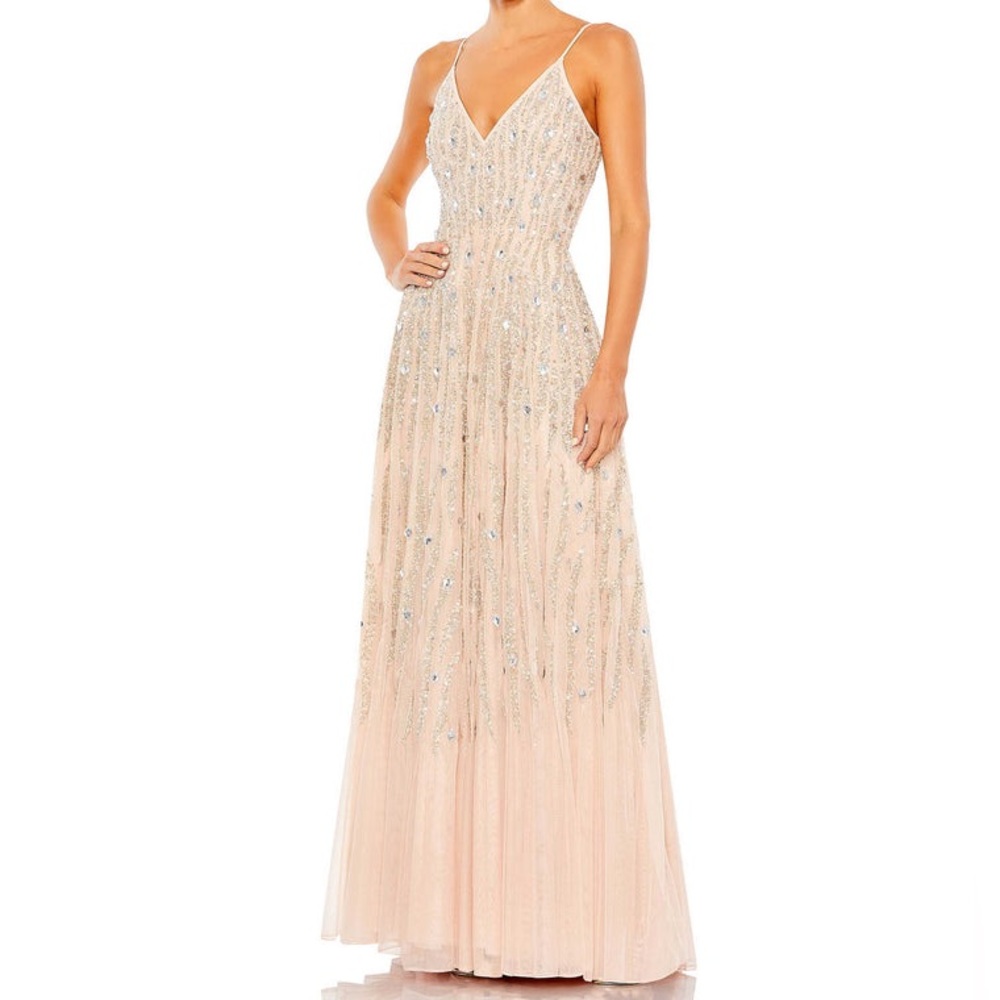 Mac Duggal Pink Sequin Gown with Spaghetti Straps